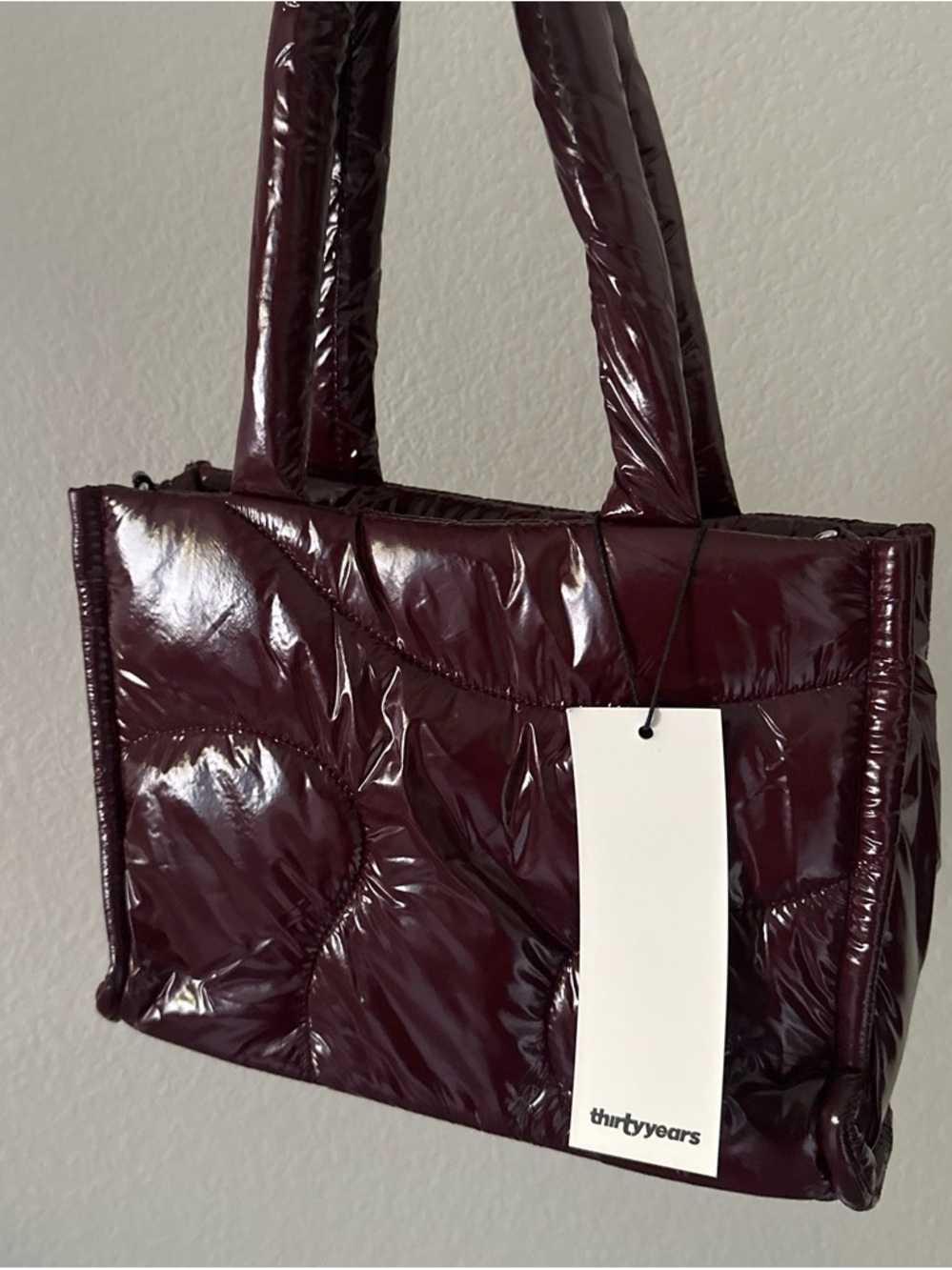 Thirteen Years Quilted Patent Tote in Deep Burgundy